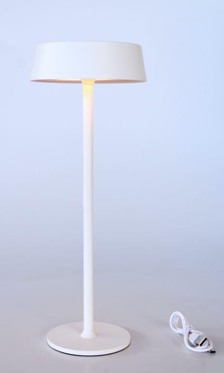 Led White Lamp With White Saucer Shade